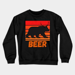 Bear Deer Funny Beer Retro Vintage Sunset Crewneck Sweatshirt